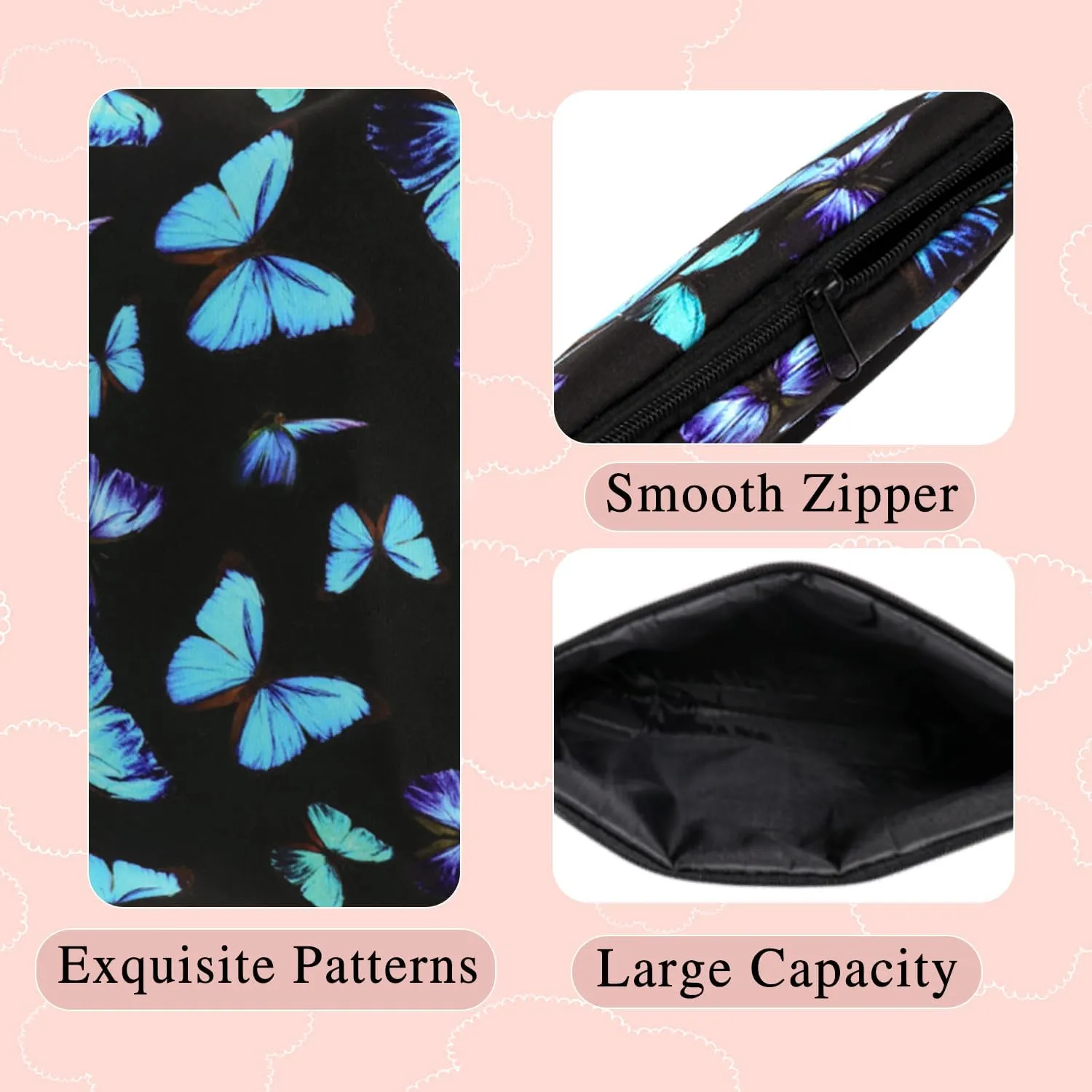 Cosmetic Bags for Women Small Blue Butterfly Makeup Bag for Purse Travel Toiletry Bag Accessories Organizer Zipper Pouch Travel Essentials Gift Idea (NR40214)