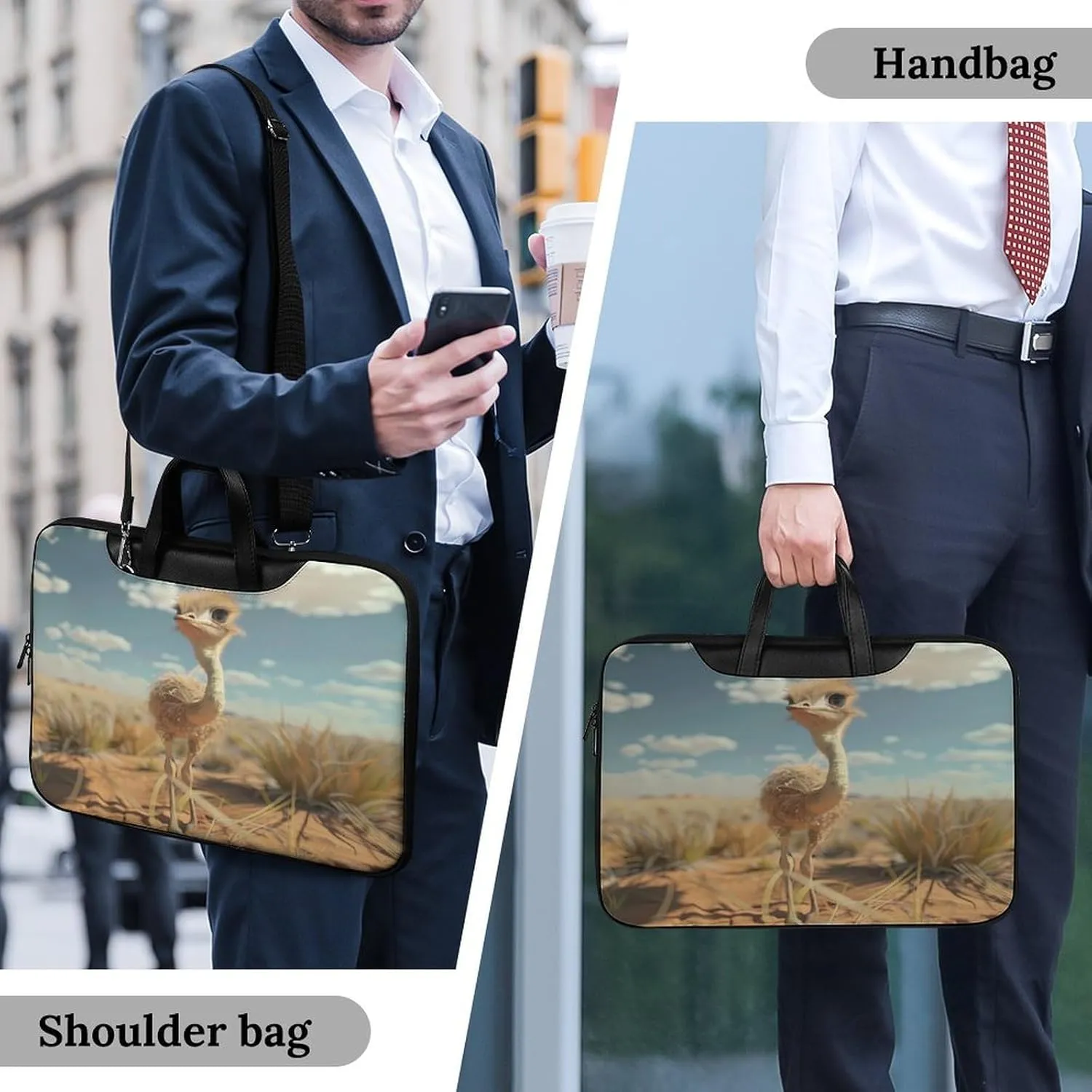 Cute Ostrich Laptop Tote Bag Waterproof Computer Carrying Case Business Office Briefcase