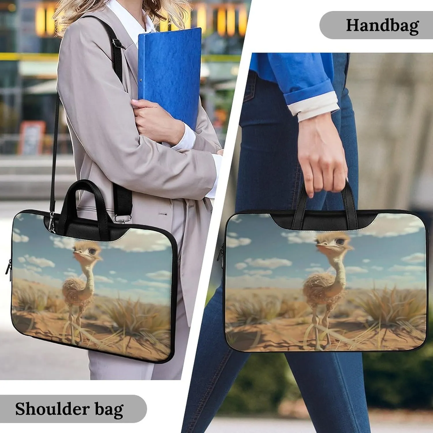 Cute Ostrich Laptop Tote Bag Waterproof Computer Carrying Case Business Office Briefcase