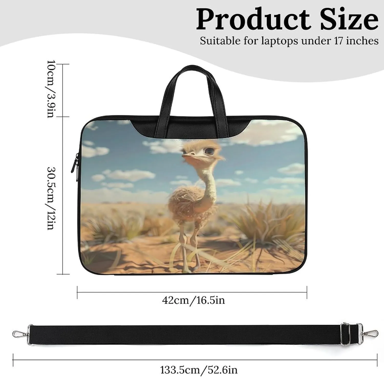 Cute Ostrich Laptop Tote Bag Waterproof Computer Carrying Case Business Office Briefcase