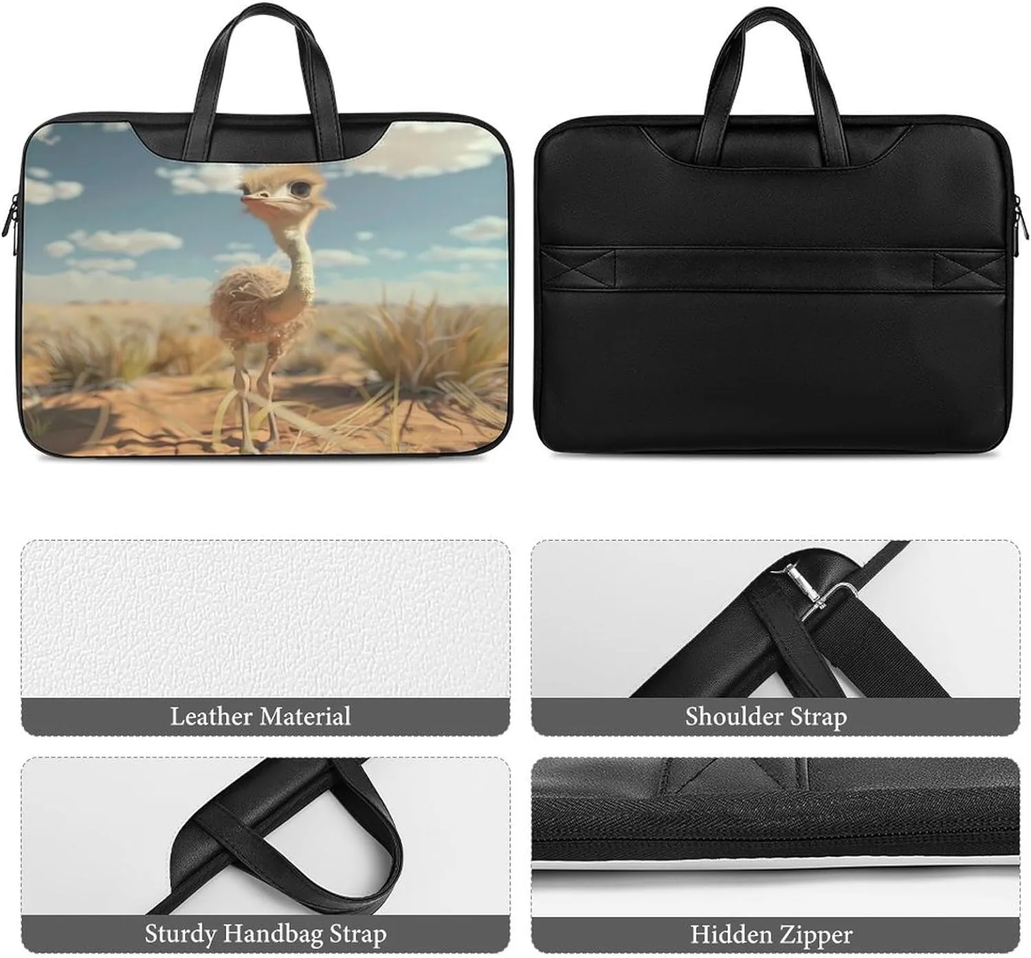 Cute Ostrich Laptop Tote Bag Waterproof Computer Carrying Case Business Office Briefcase