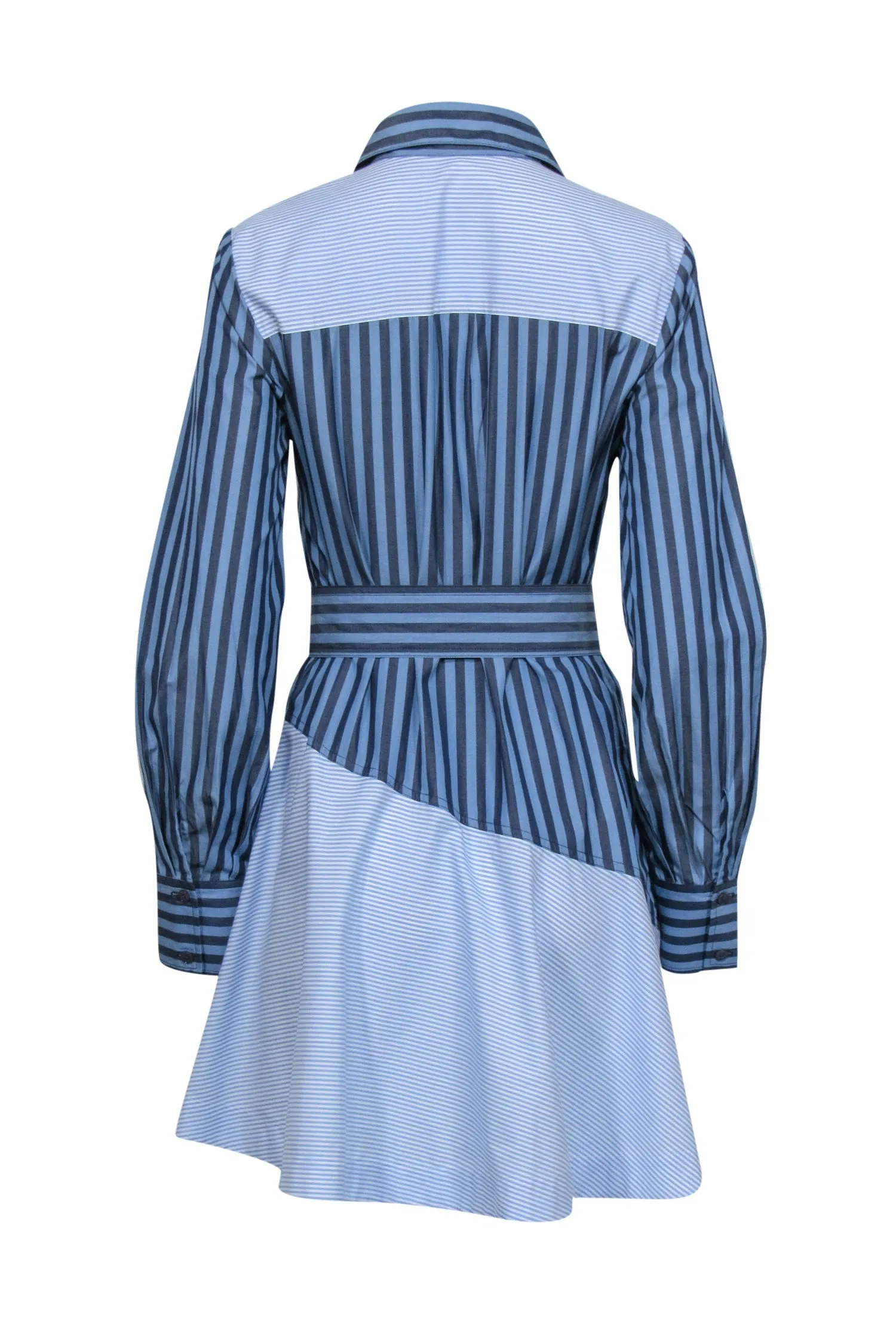 Derek Lam - Blue Mixed Stripe Print Belted Shirt Dress Sz 8