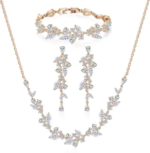 DHQH 3 Pack Cubic Zirconia Bridal Jewelry Sets for Wedding, Crystal Necklace Dangle Earring Bracelet Jewelry Sets for Women, Prom Costume Jewelry Gifts
