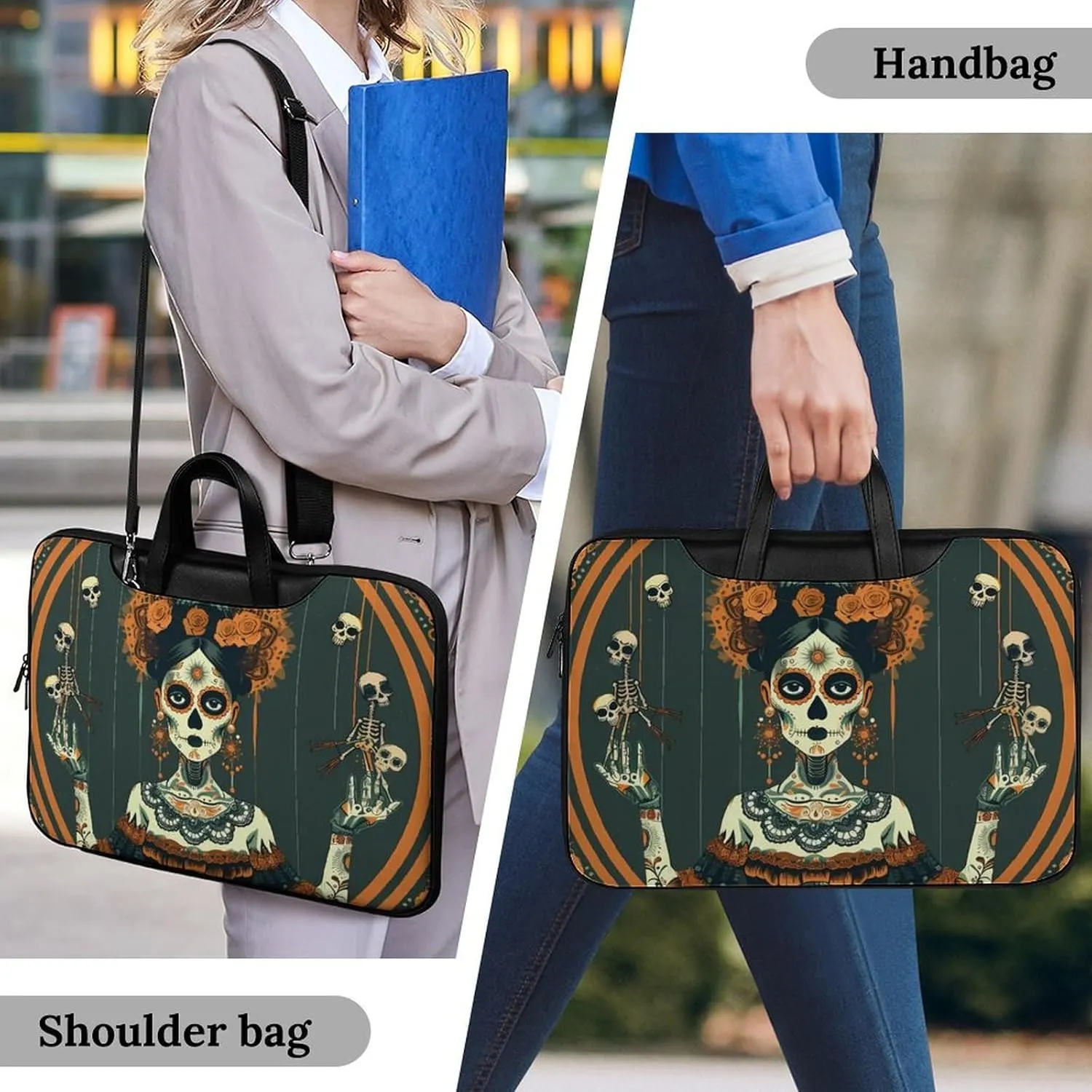 Dia De Los Muertos Marionettes Laptop Tote Bag Waterproof Computer Carrying Case Business Office Briefcase