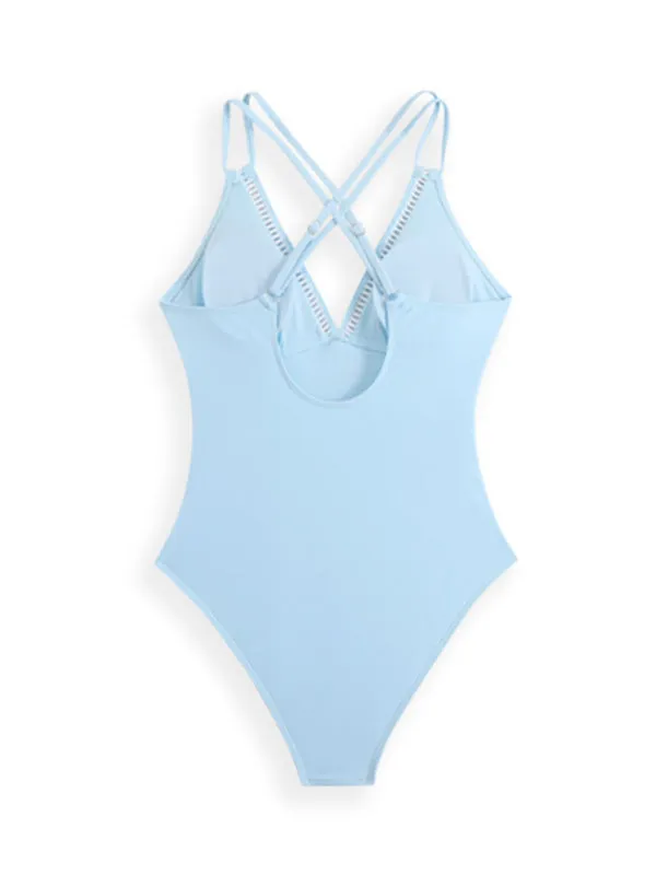 Double Strap Contrast V-Neck One-piece Swimsuit