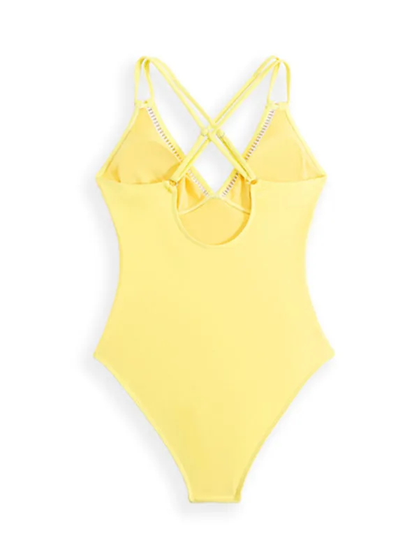 Double Strap Contrast V-Neck One-piece Swimsuit