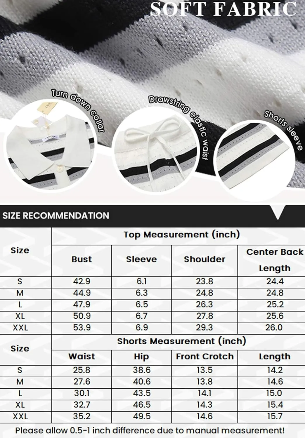 Ekouaer Lounge Sets for Women Crochet Striped 2 Piece Short Sets Short Sleeve Outfits Matching Sets Clothing Loungewear