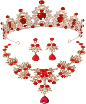 Elegant Bridal Jewelry Set Wedding Necklace Earrings Tiara Set Gold Jewelry for Bride