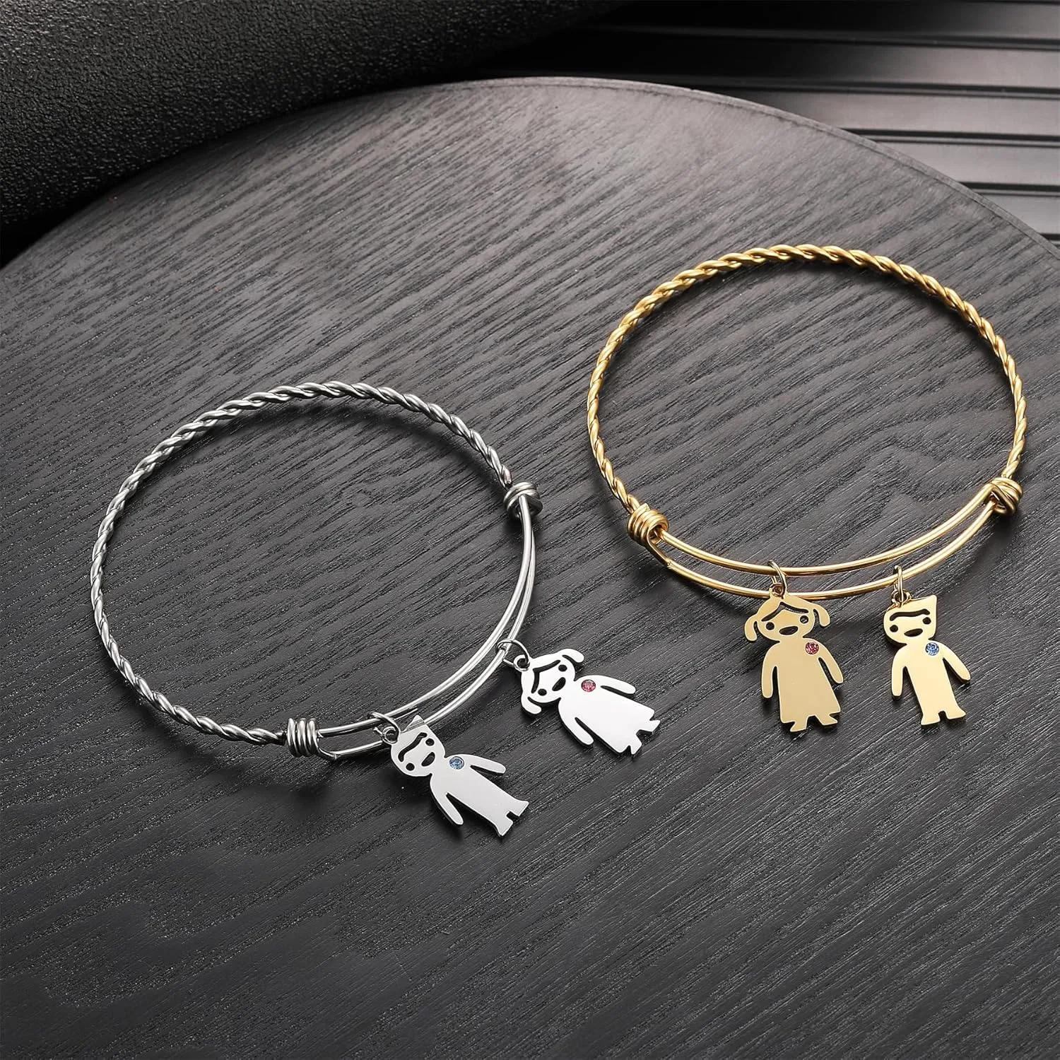 Engraved Bangle Bracelets for Women Personalized Birthstone Bracelets for Mom Custom Names Initial Bangle Bracelets Family Grandma Birthstone Bracelet Mothers Day Jewelry Gifts