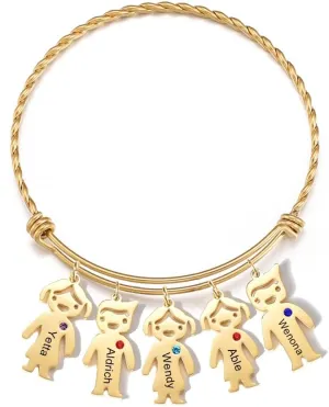 Engraved Bangle Bracelets for Women Personalized Birthstone Bracelets for Mom Custom Names Initial Bangle Bracelets Family Grandma Birthstone Bracelet Mothers Day Jewelry Gifts