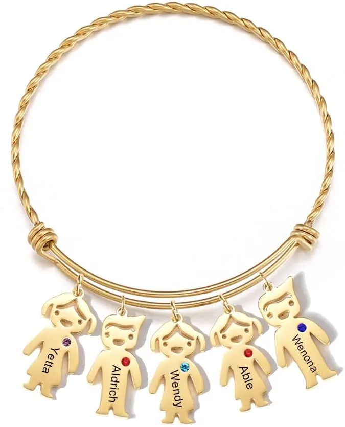 Engraved Bangle Bracelets for Women Personalized Birthstone Bracelets for Mom Custom Names Initial Bangle Bracelets Family Grandma Birthstone Bracelet Mothers Day Jewelry Gifts