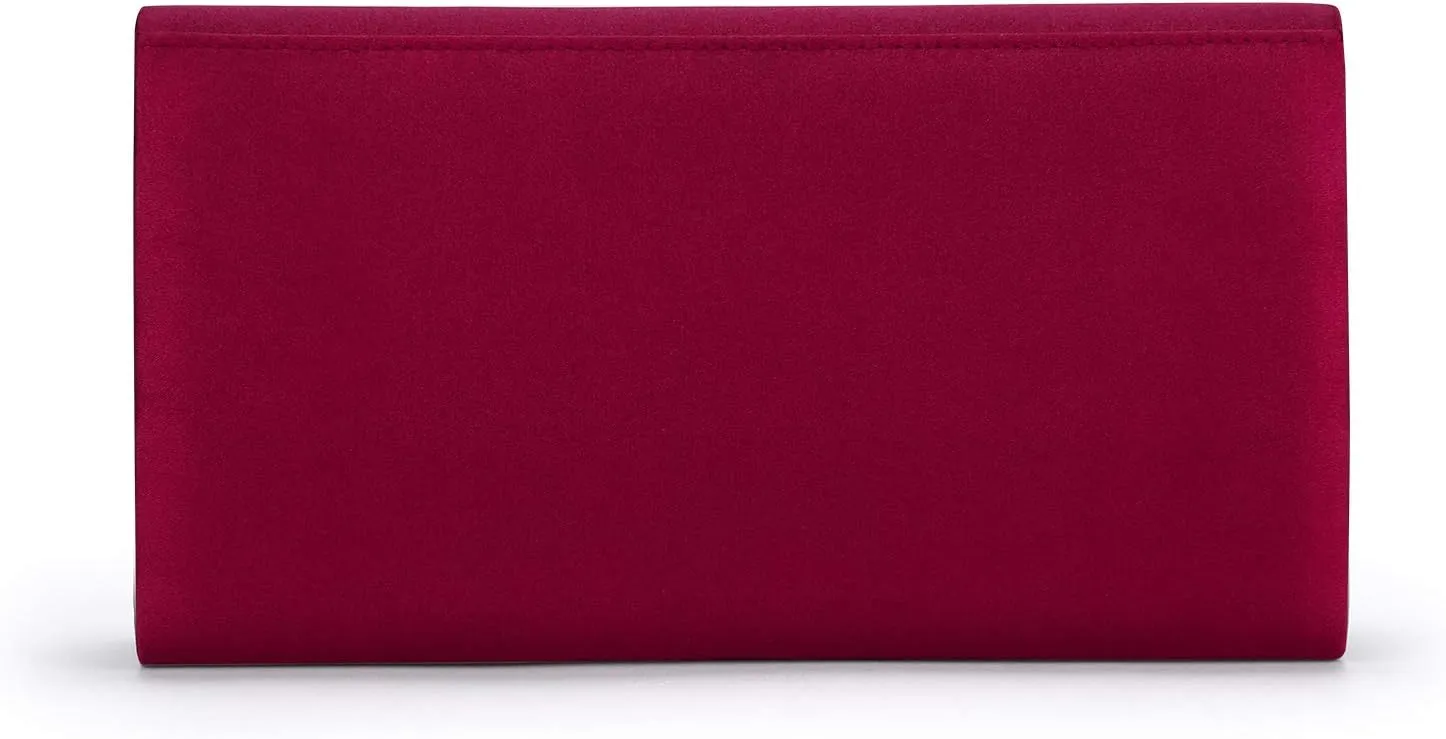 Evening Bags For Women Pleated Satin Rhinestone Brooch Prom Clutch Purse With Detachable Chain Strap