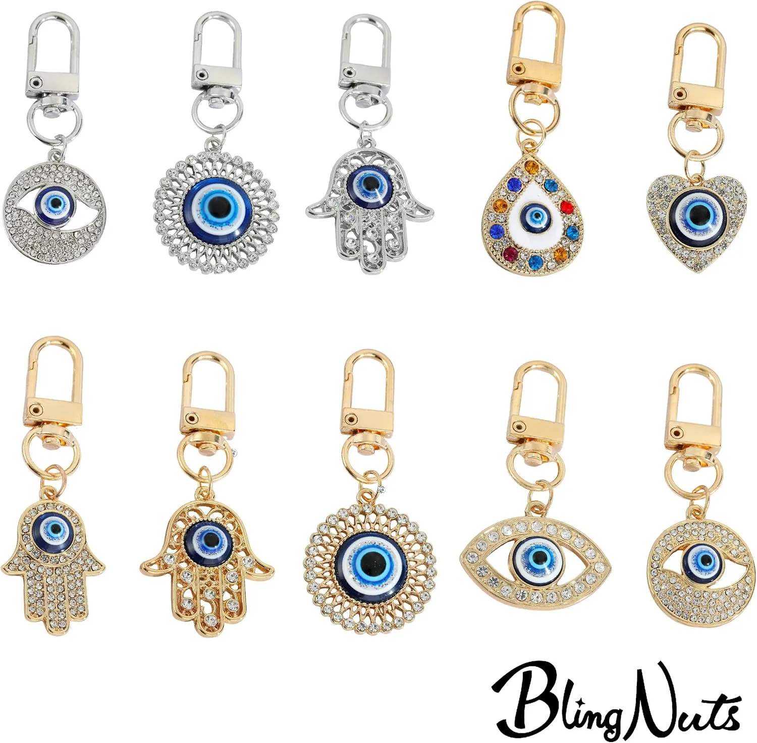 Evil Eye Fatima Hand Keychains for Women Car Key Ring Bag Purse Good Luck Amulet Protection Charm Family