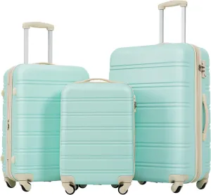 Expandable Carry-On Luggage Sets 3 Piece Suitcase Spinner Hardshell Lightweight TSA Lock, Travel Luggage Sets Carry on Luggage Suitcase Sets of 3, Hard Case Luggage Sets (Light Green)