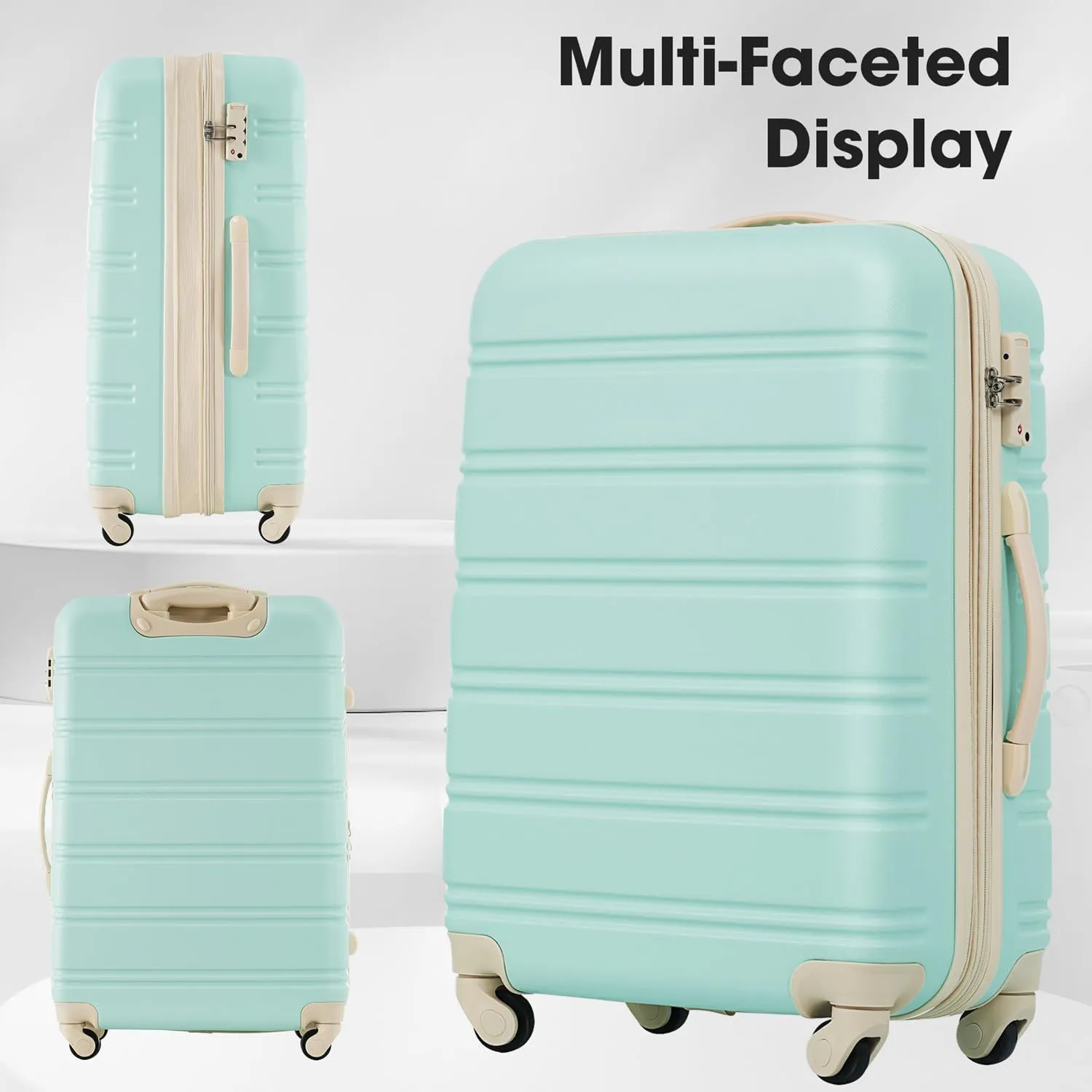 Expandable Carry-On Luggage Sets 3 Piece Suitcase Spinner Hardshell Lightweight TSA Lock, Travel Luggage Sets Carry on Luggage Suitcase Sets of 3, Hard Case Luggage Sets (Light Green)
