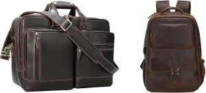 Expandable Leather Briefcase for Men Fits 17 Inch Laptop and Leather Backpack for Men fits 15.6" Laptop