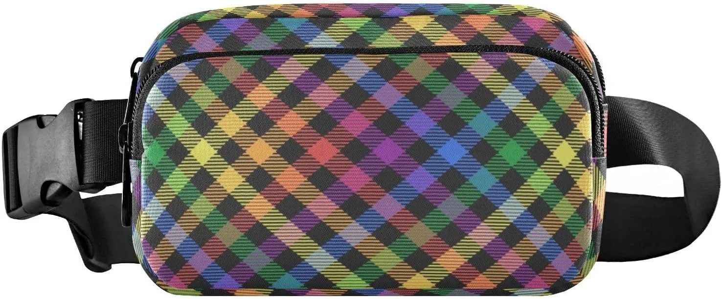 Fanny Pack for Women Men Rainbow Lgbt Tartan Belt Waist Pack Bum Bag Wallets for Running Cycling Hiking Travel Workout with Adjustable Strap
