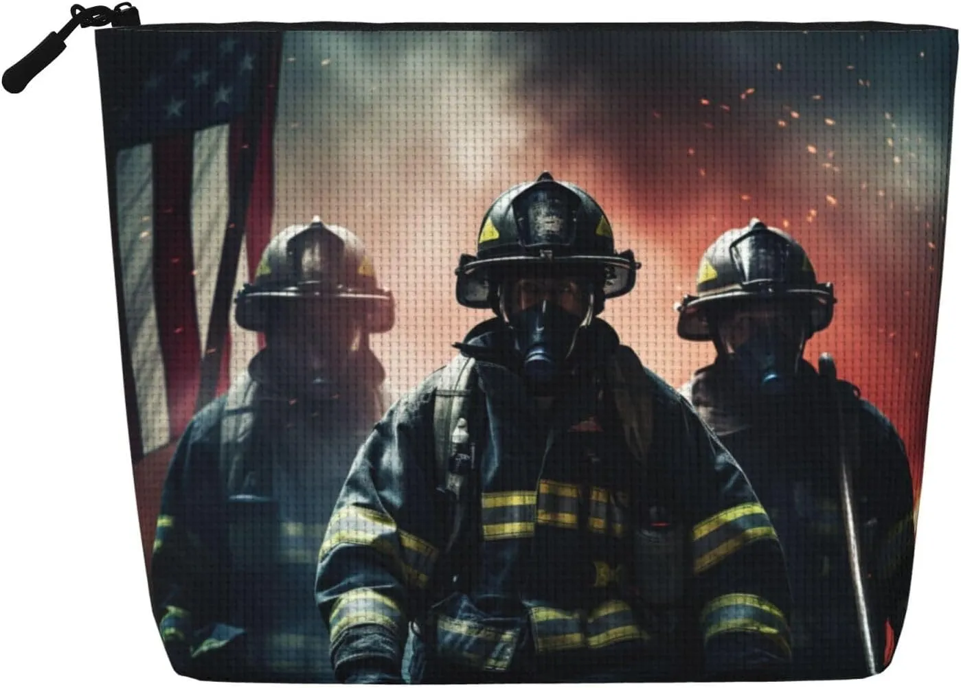 Firefighter USA Flag Print Cosmetic Bags for Women Large Capacity Purse Travel Toiletry Zipper Storage Pouch