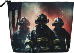 Firefighter USA Flag Print Cosmetic Bags for Women Large Capacity Purse Travel Toiletry Zipper Storage Pouch