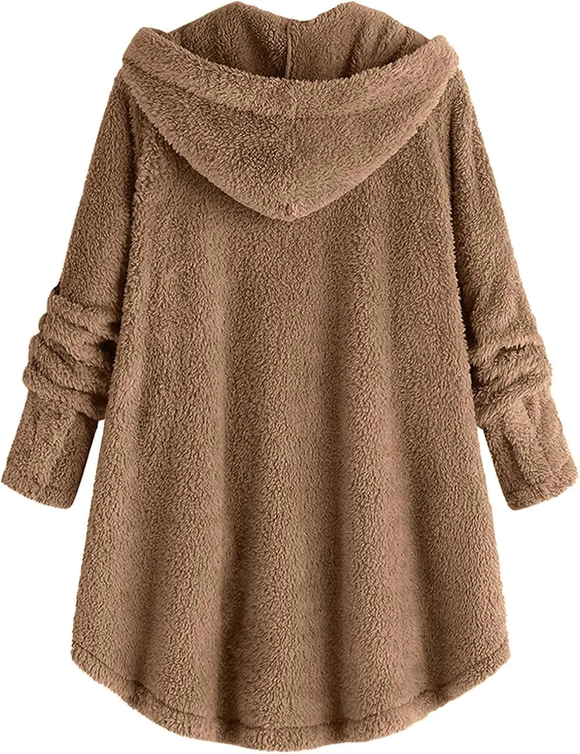 Fleece Coats for Women Plus Size Fuzzy Jacket Casual Hooded Warm Outerwear Solid Color Button Down Cardigan