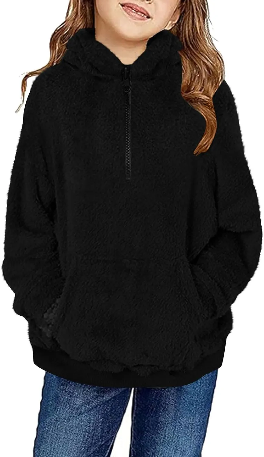Fleece Top for Toddlers Girls Boys Zip Up Hoodie Jackets Warm Fall Winter Coats Fuzzy Outerwear with Pockets