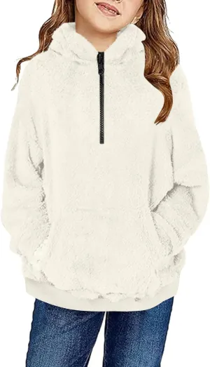 Fleece Top for Toddlers Girls Boys Zip Up Hoodie Jackets Warm Fall Winter Coats Fuzzy Outerwear with Pockets