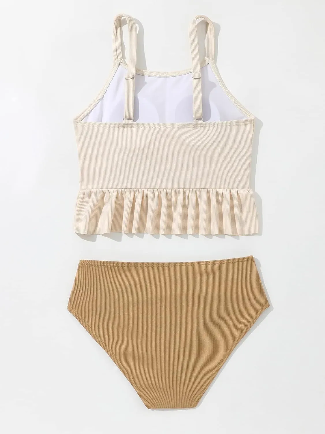 Floerns Girl's Color Block Ruffle Trim Two Piece Bikini Swimsuit
