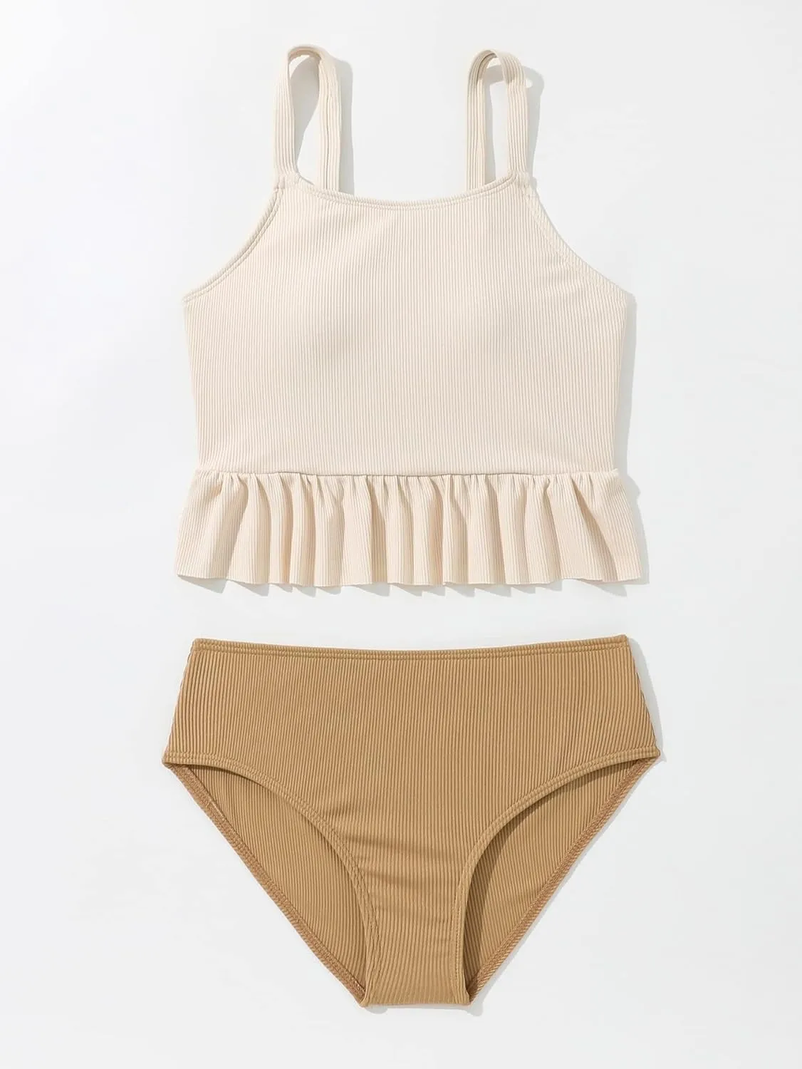 Floerns Girl's Color Block Ruffle Trim Two Piece Bikini Swimsuit