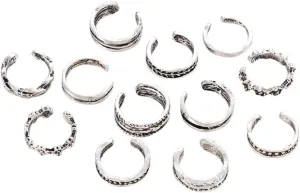 Foot Ring Suit 12pcs Toe Rings Silver Jewelry Set Adjustable Foot Jewelry Accessory