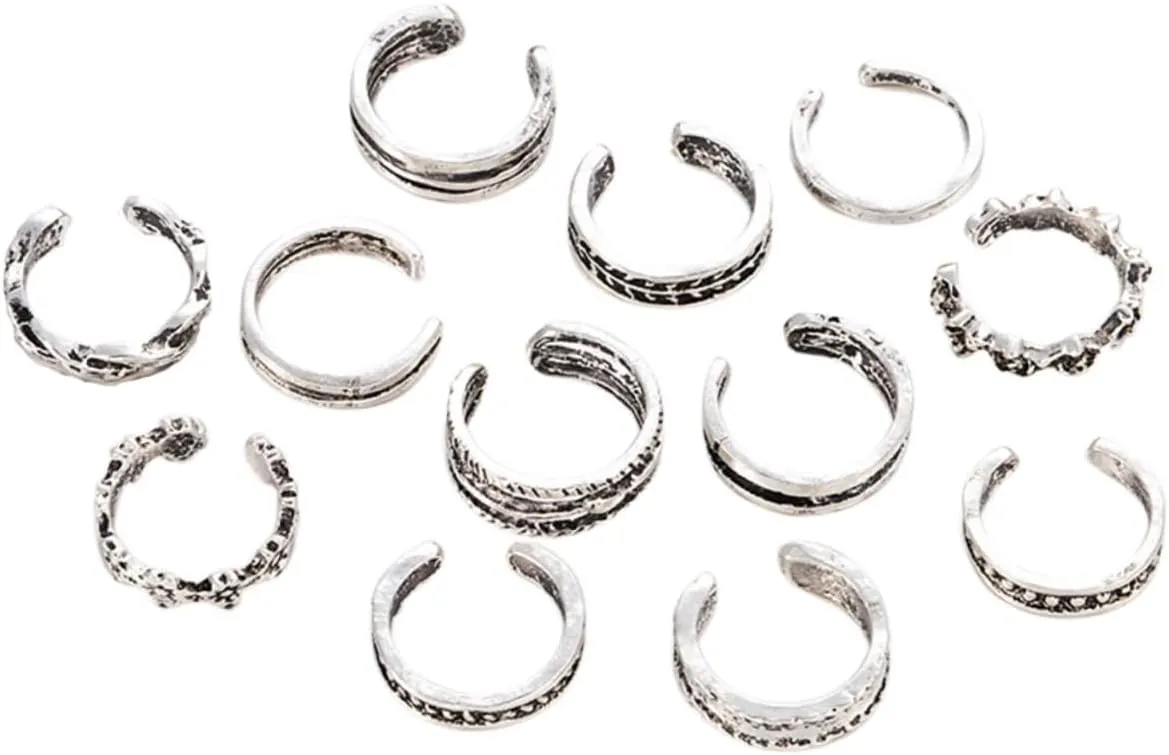 Foot Ring Suit 12pcs Toe Rings Silver Jewelry Set Adjustable Foot Jewelry Accessory