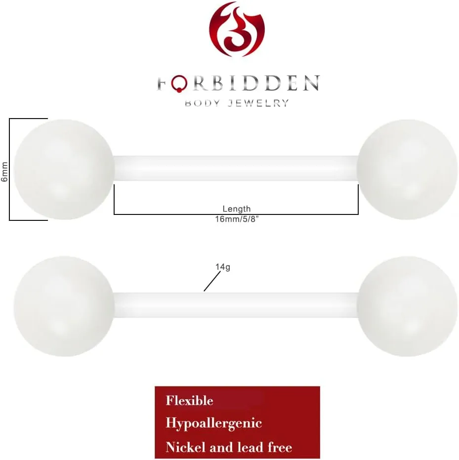 Forbidden Body Jewelry Nipple Rings, Tongue Rings, Nipple Piercing Jewelry, Nipple Jewelry, Flexible Acrylic Barbell Set 14G 16mm (5/8 Inch), 3 Pack