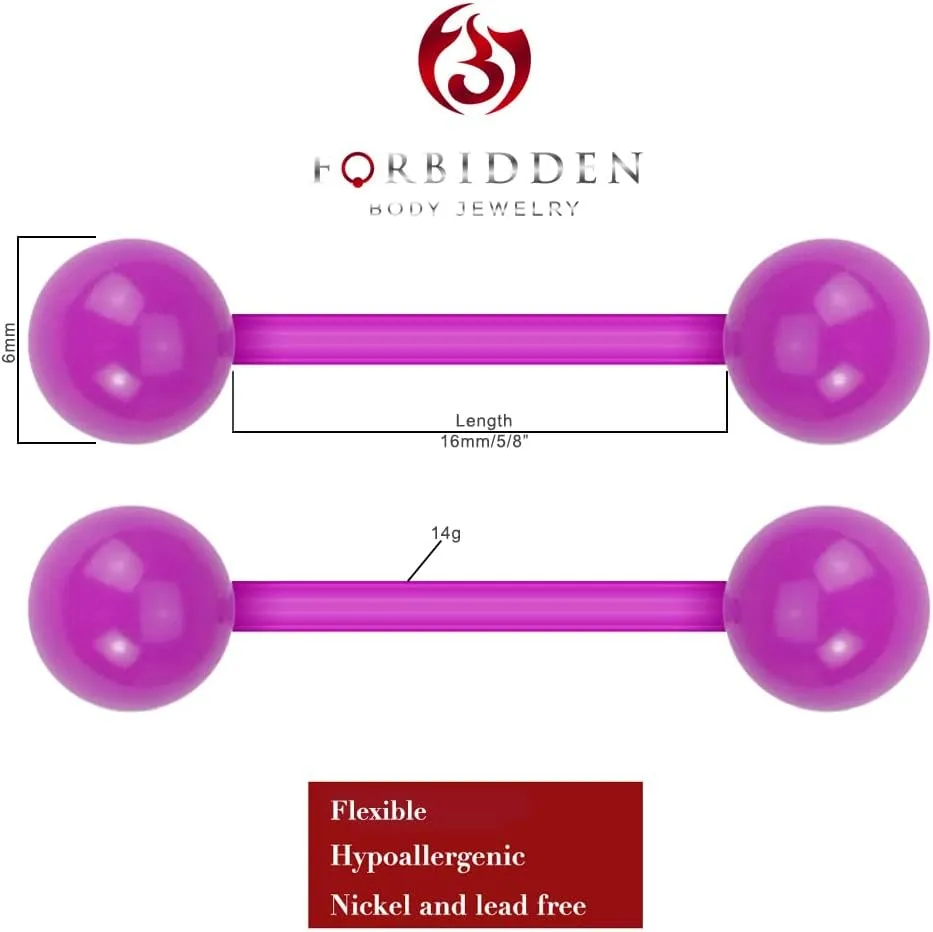 Forbidden Body Jewelry Nipple Rings, Tongue Rings, Nipple Piercing Jewelry, Nipple Jewelry, Flexible Acrylic Barbell Set 14G 16mm (5/8 Inch), 3 Pack