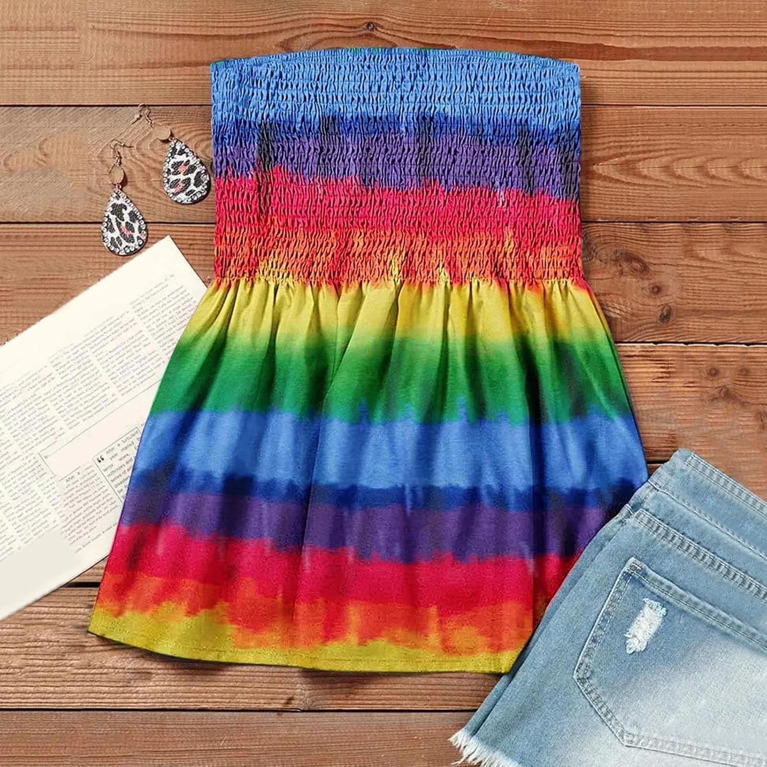 FRMUIC Womens Tube Tops Pleated Stretch Strapless Tanks Top Backless Sexy Casual Bandeau Top Summer Tunic Tanks Blouse Shirt