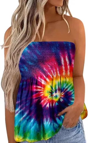 FRMUIC Womens Tube Tops Pleated Stretch Strapless Tanks Top Backless Sexy Casual Bandeau Top Summer Tunic Tanks Blouse Shirt