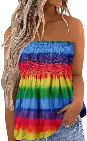 FRMUIC Womens Tube Tops Pleated Stretch Strapless Tanks Top Backless Sexy Casual Bandeau Top Summer Tunic Tanks Blouse Shirt