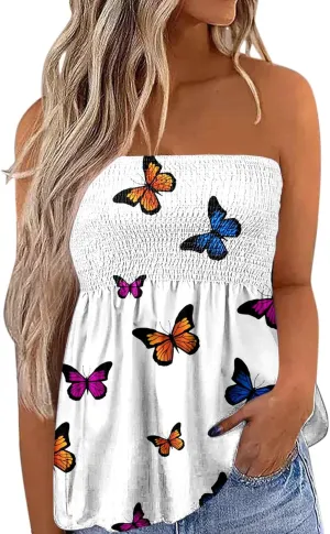 FRMUIC Womens Tube Tops Pleated Stretch Strapless Tanks Top Backless Sexy Casual Bandeau Top Summer Tunic Tanks Blouse Shirt