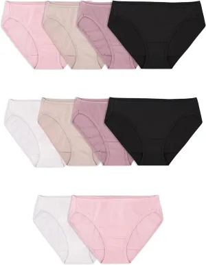 Fruit of the Loom Women's Eversoft Cotton Bikini Underwear, Tag Free & Breathable, Cotton-10 Pack-Assorted Neutrals, 5