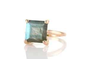 Gem Jewelry - Square Labradorite Ring in 14k Rose Gold - Handmade Jewelry for Formal, Casual, Romantic, and Boho Styles - For Women with Jewelry Box