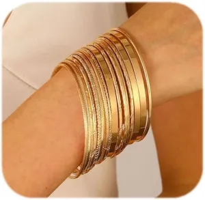 Gold Bangle Bracelets For Women Gold Plated Dainty Multi Layer Bracelets Adjustable Cute Bracelets Boho Jewelrys Set