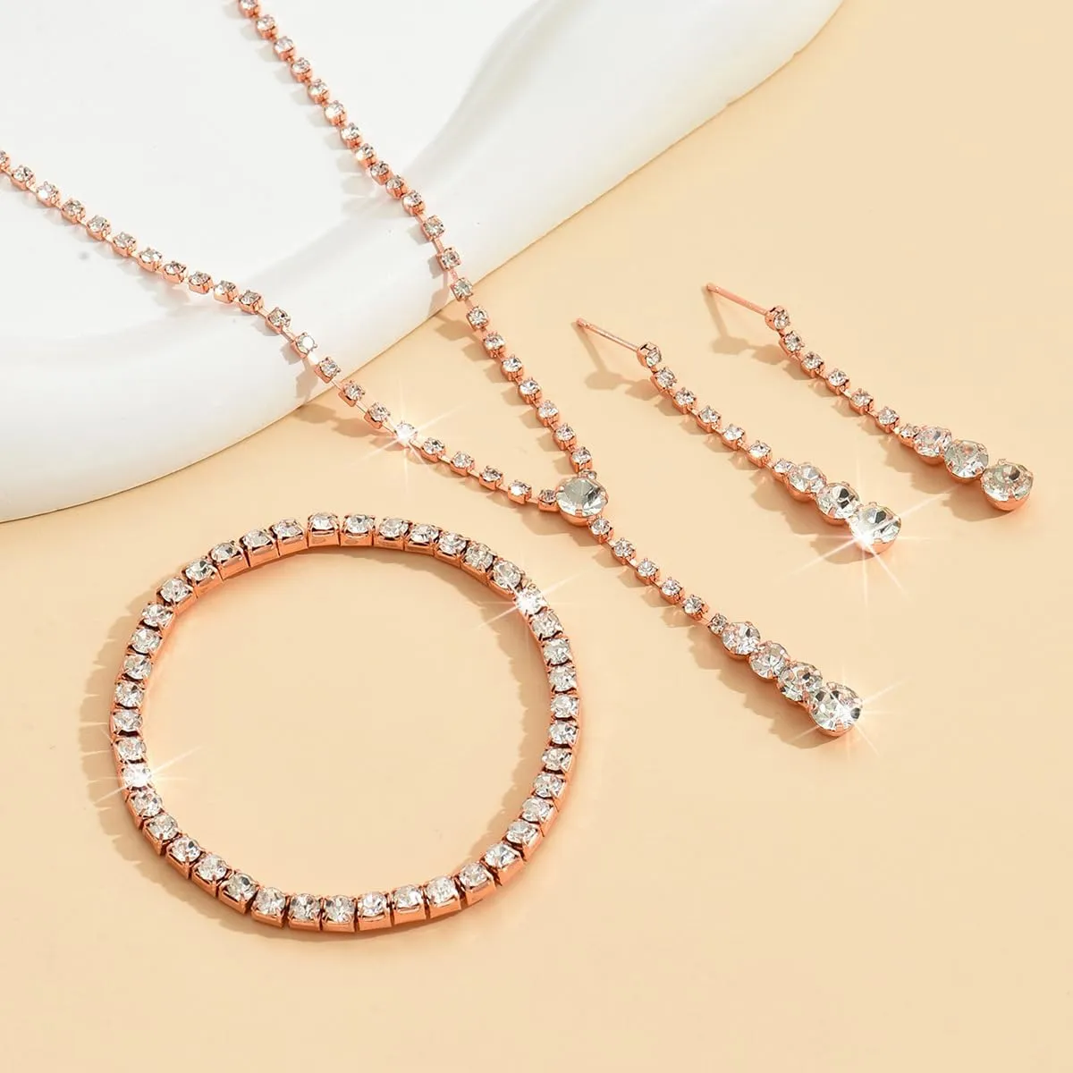 Gold Jewelry Set for Prom,Pearl Necklace Earrings Bracelet Crystal Bridal Wedding Prom Dresses Costume Jewelry Accessories Rhinestone Bridal Jewelry Set for Women