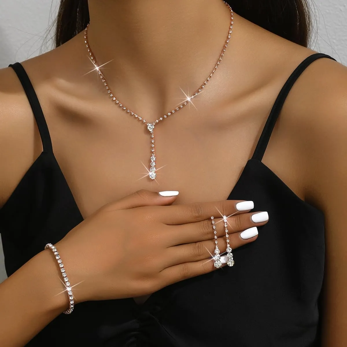 Gold Jewelry Set for Prom,Pearl Necklace Earrings Bracelet Crystal Bridal Wedding Prom Dresses Costume Jewelry Accessories Rhinestone Bridal Jewelry Set for Women