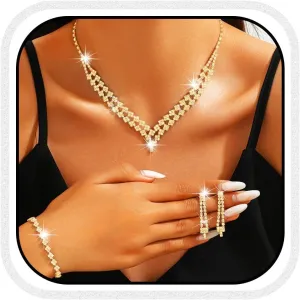 GORAIS Rhinestone Necklace Jewelry Set Silver Prom Wedding Jewelry for Women and Brides