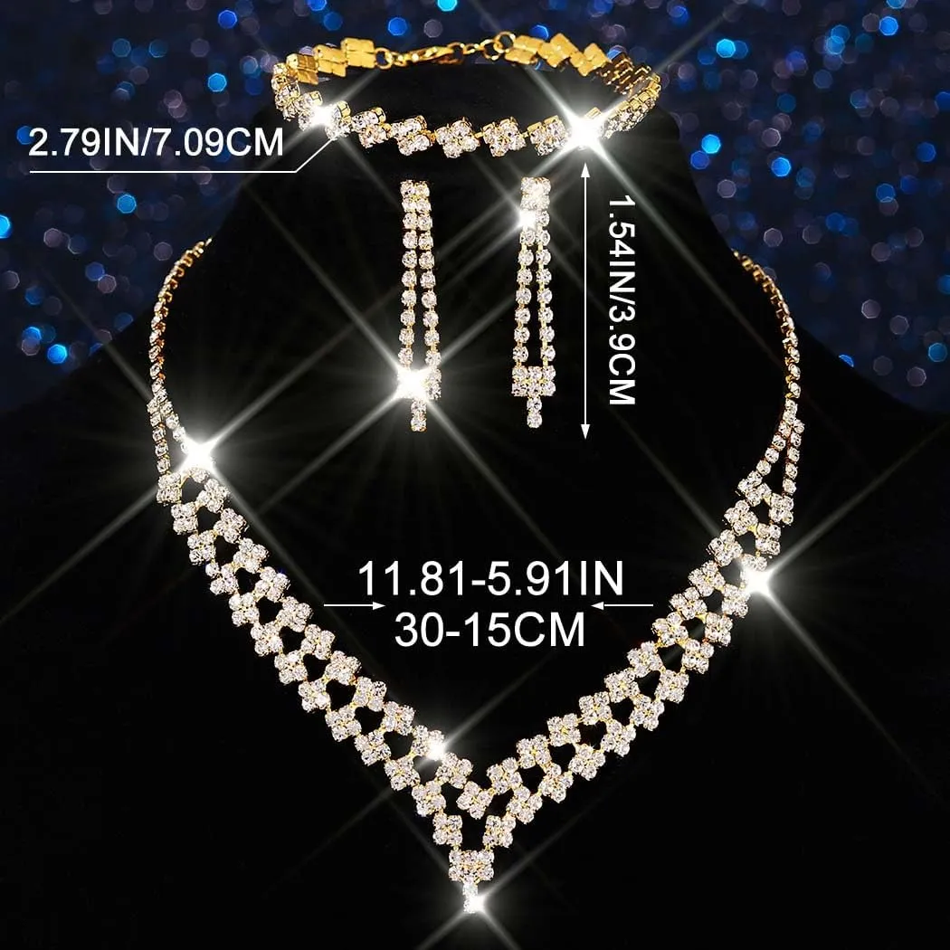 GORAIS Rhinestone Necklace Jewelry Set Silver Prom Wedding Jewelry for Women and Brides