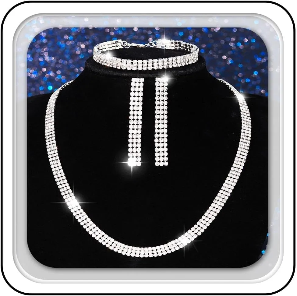 GORAIS Wedding Jewelry Sets Rhinestone Necklace Bridal Formal Jewelry for Women and Brides