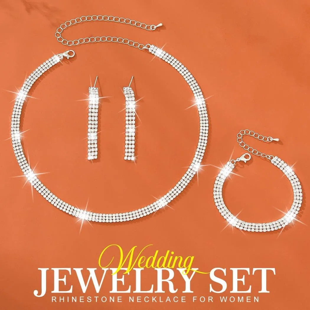 GORAIS Wedding Jewelry Sets Rhinestone Necklace Bridal Formal Jewelry for Women and Brides