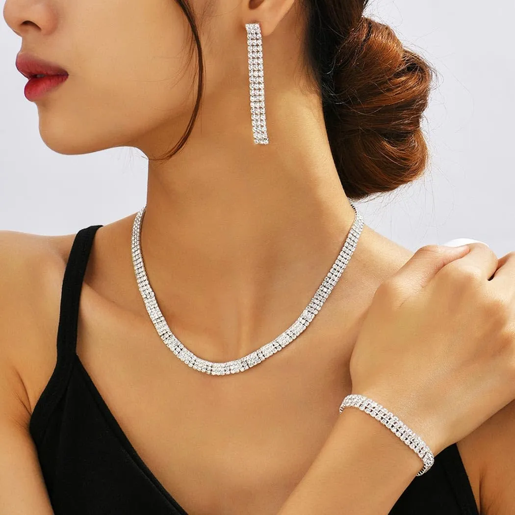 GORAIS Wedding Jewelry Sets Rhinestone Necklace Bridal Formal Jewelry for Women and Brides