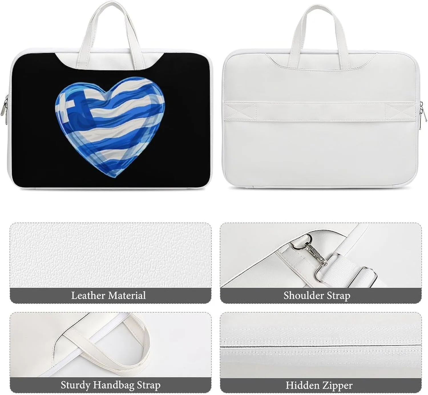 Greece Heart Art Flag Laptop Tote Bag Waterproof Computer Carrying Case Business Office Briefcase