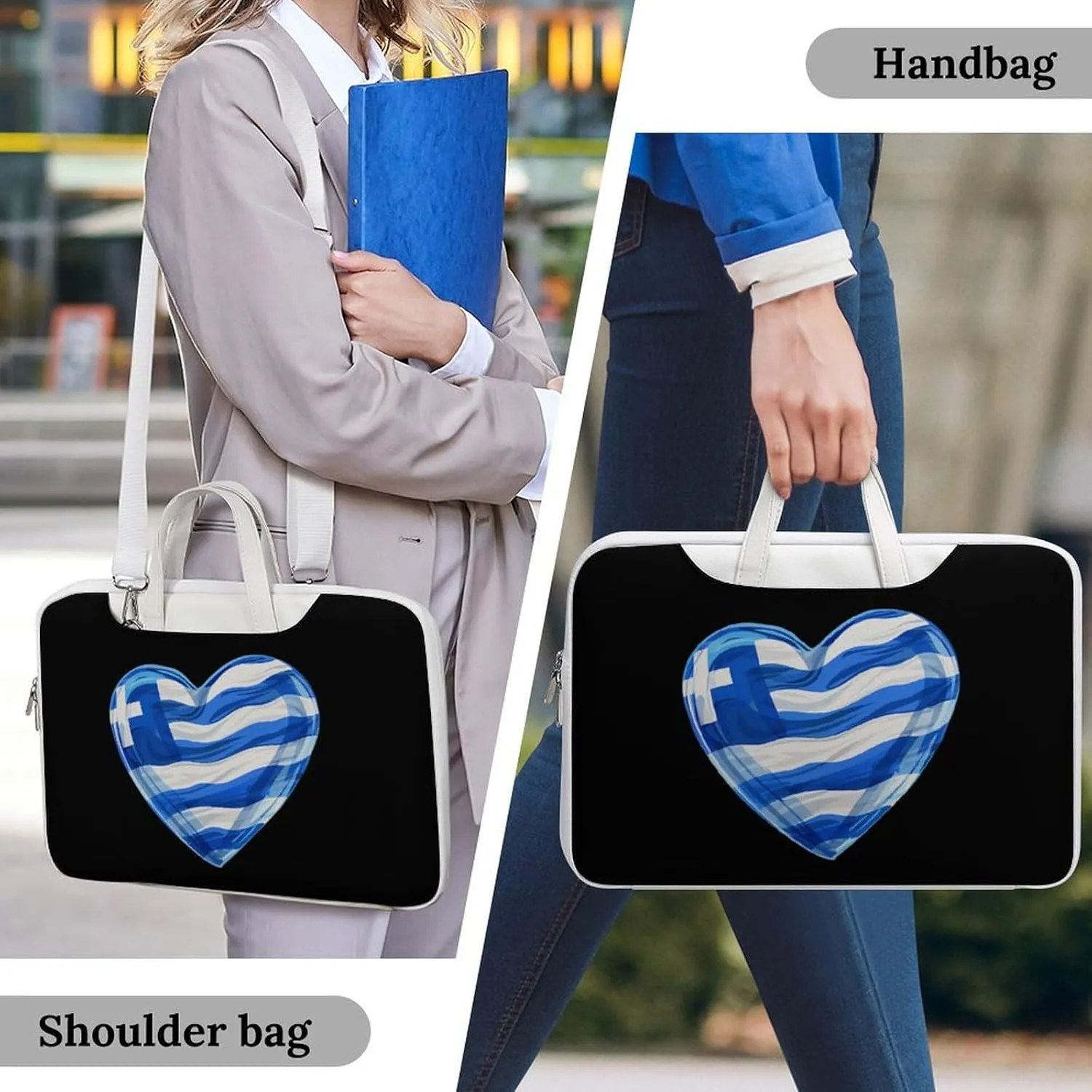 Greece Heart Art Flag Laptop Tote Bag Waterproof Computer Carrying Case Business Office Briefcase