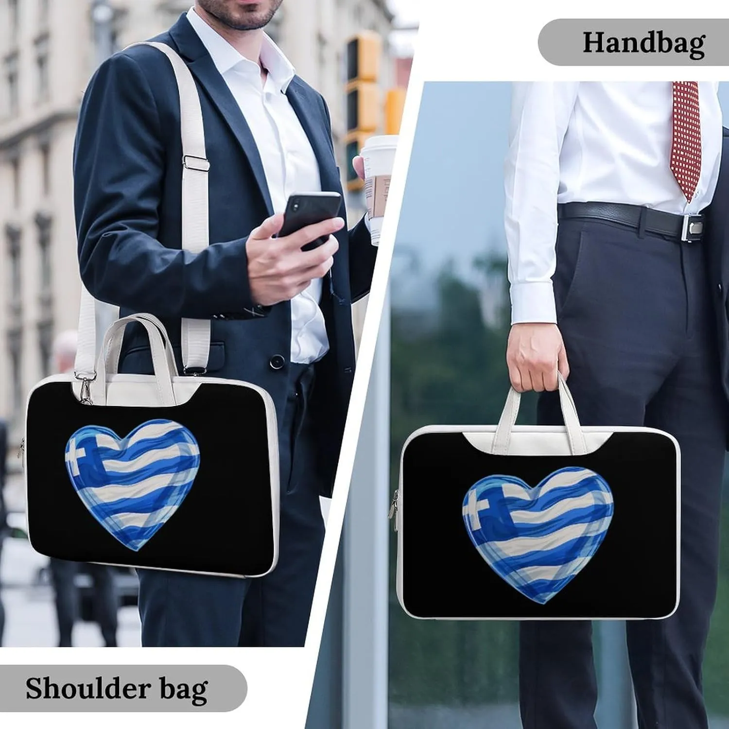 Greece Heart Art Flag Laptop Tote Bag Waterproof Computer Carrying Case Business Office Briefcase