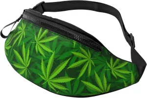 Green Weed Waist Bag With Adjustable Belt Bag Fanny Pack Bum Bag For Men Women Traveling Hiking Cycling Running Pattern-84